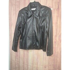 Jones New York Black Full Zip Leather Jacket - Women's Size Large - Pre Owned